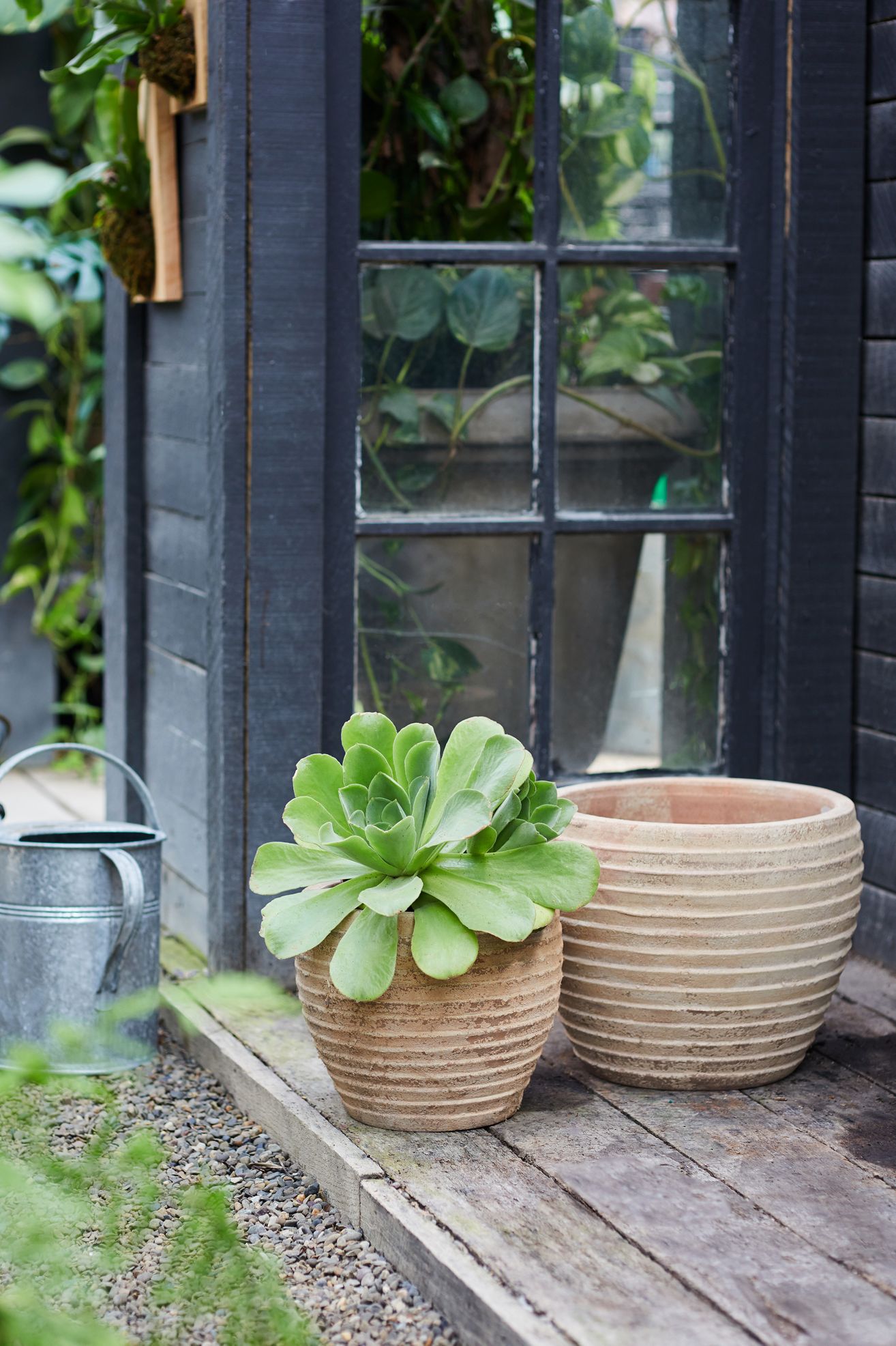 Antiqued Ring Ceramic Jar Planter - Natural, 11"