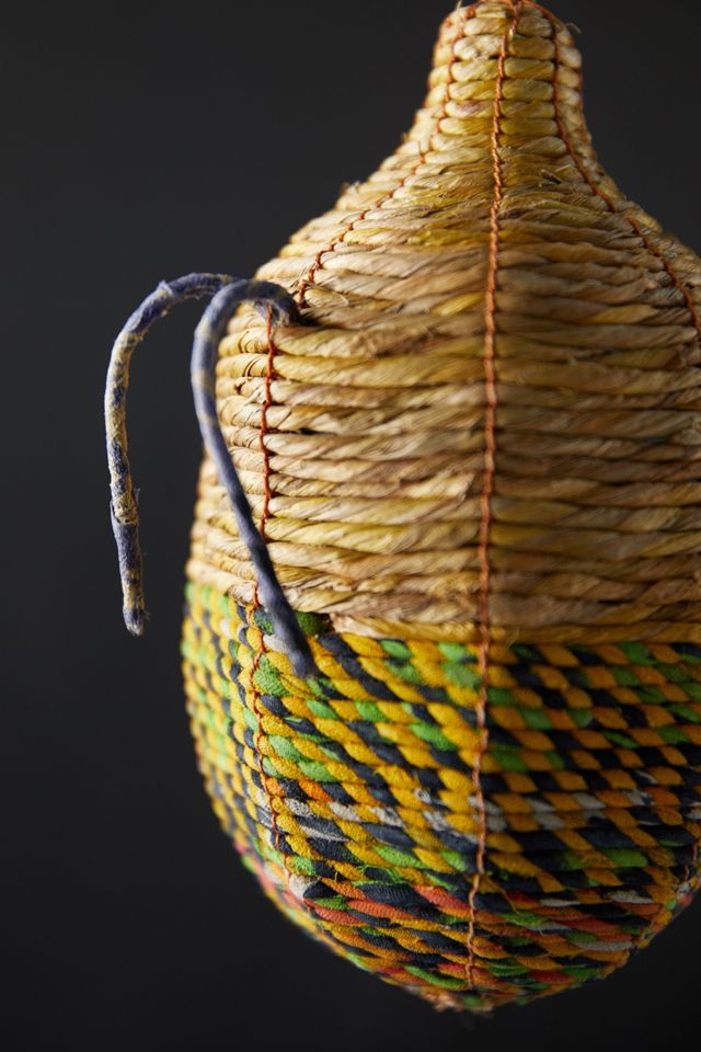 Recycled Sari Fabric + Seagrass Bird House, Oval #3