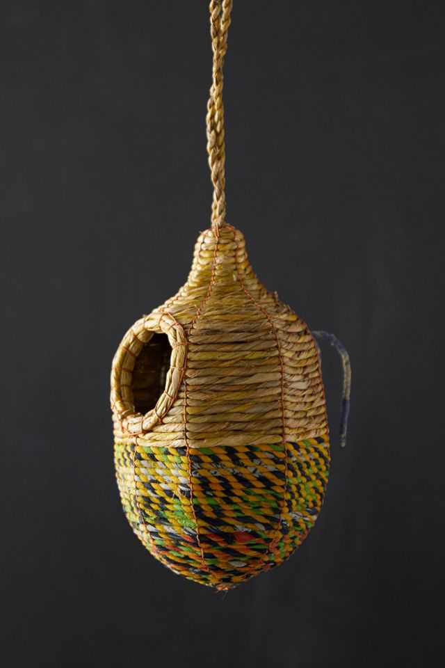 Recycled Sari Fabric + Seagrass Bird House, Oval #5