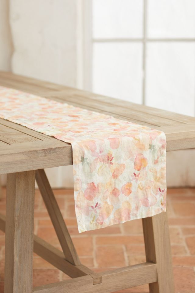 Tangerine Flowers Linen Runner #1