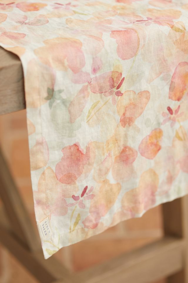 Tangerine Flowers Linen Runner #2