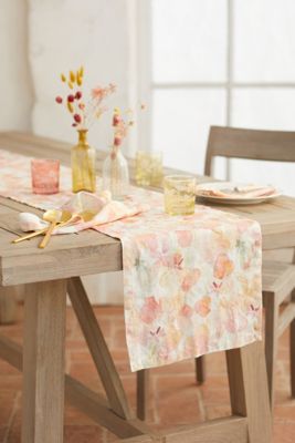 Tangerine Flowers Linen Runner