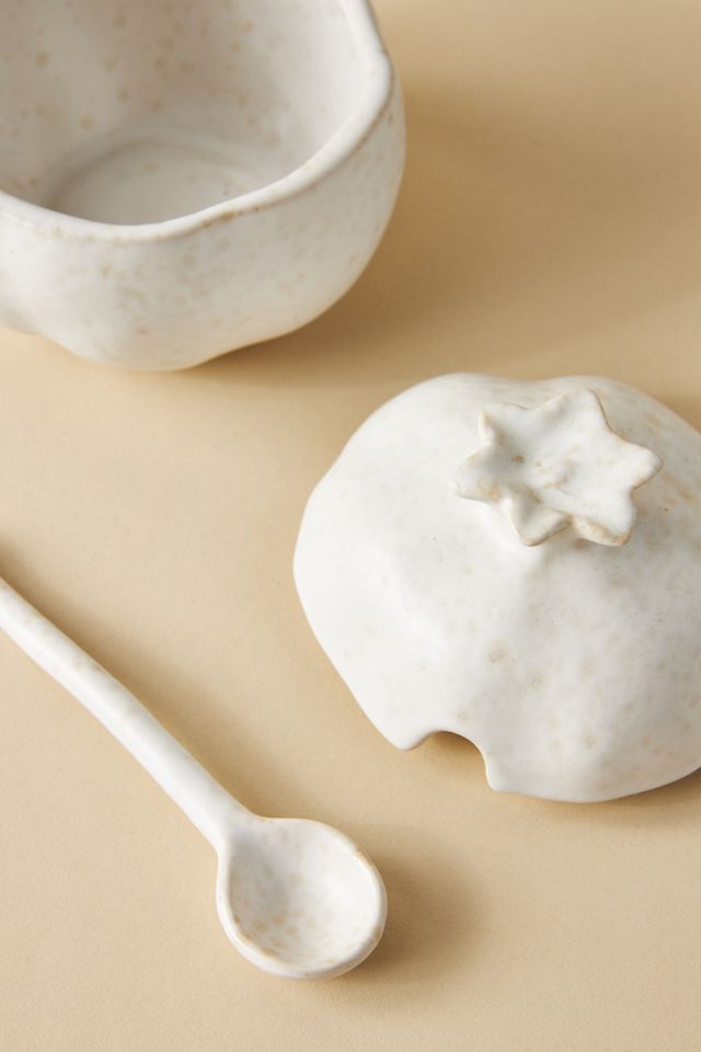 Pomegranate Stoneware Honey Pot #1