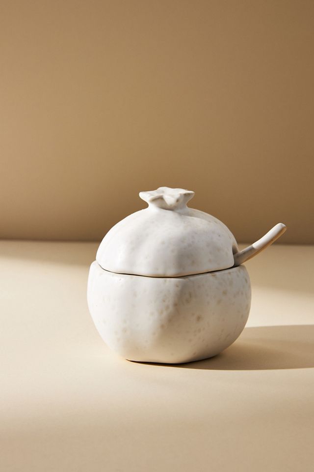 Pomegranate Stoneware Honey Pot