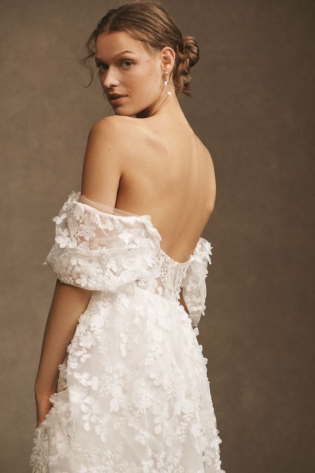 Anthropologie】Lilia Puff-Sleeve Lace Empire Wedding Gown