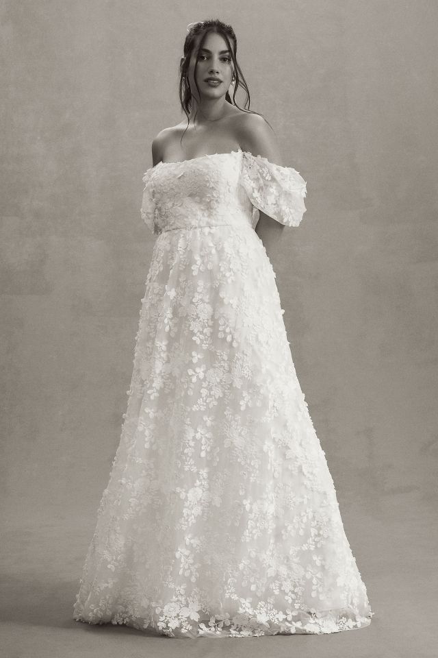 Willowby by Watters Lilia Puff-Sleeve Lace Empire Wedding Gown