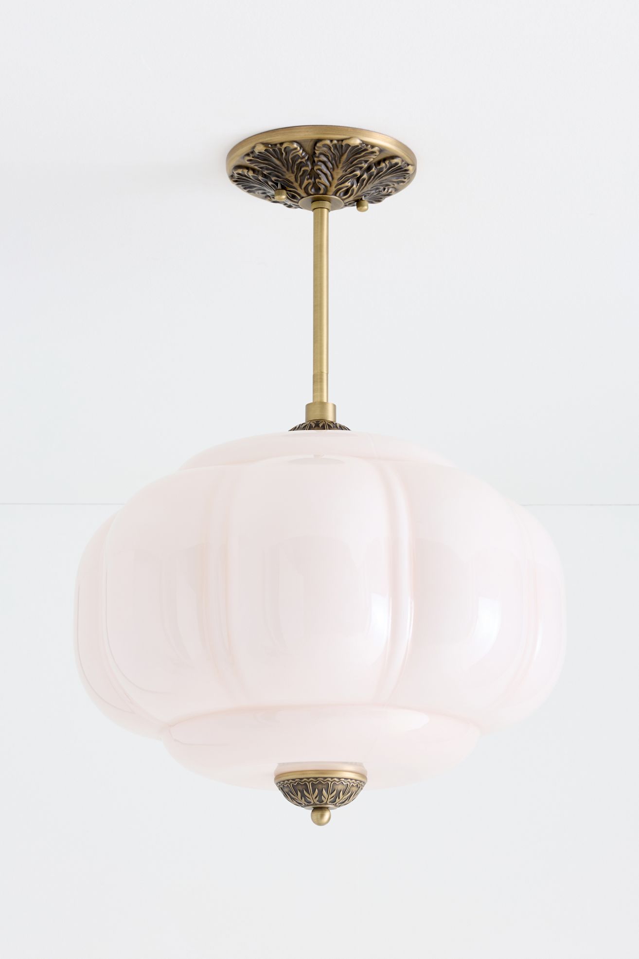 Eloise Milk Glass Scalloped Semi-Flush Mount Light - Blush Pink / Brass, One Size