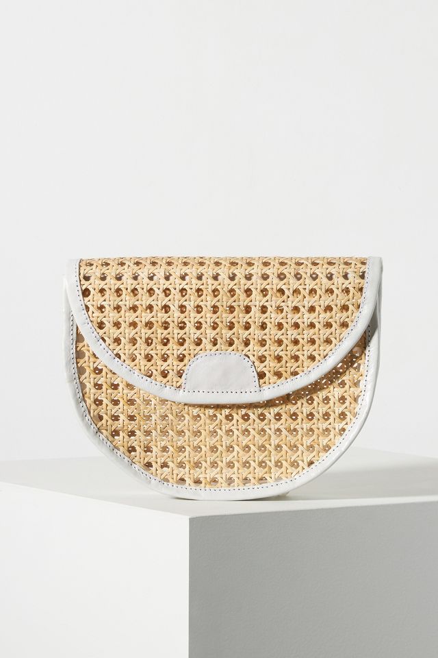 Leather Trimmed Wicker Crossbody Bag