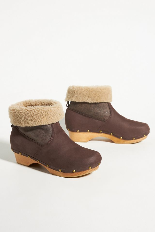 Penelope Chilvers Low Shearling-Cuffed Clog Boots #1