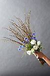 Fresh Blue Cornflower, White Ranunculus, Willow Bouquet