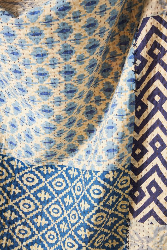Upcycled Kantha-Stitched Throw Blanket #1