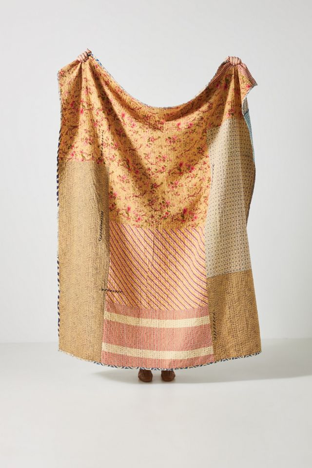 Upcycled Kantha-Stitched Throw Blanket #2