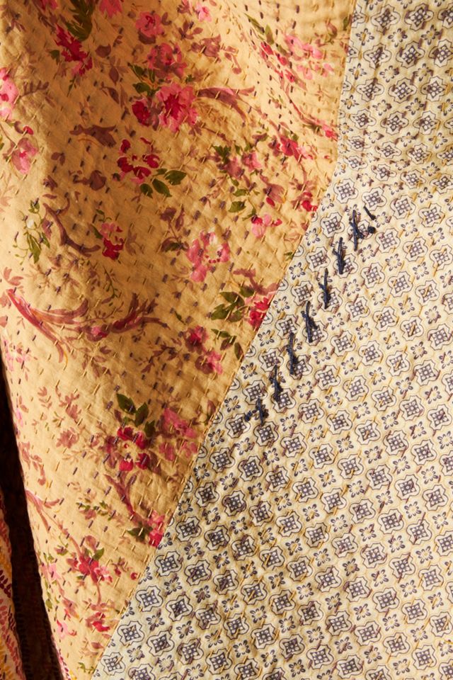 Upcycled Kantha-Stitched Throw Blanket #3
