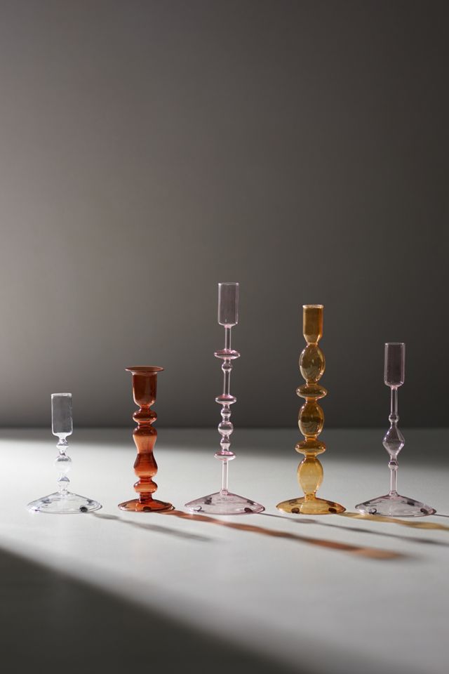 Glass Taper Candlestick, Pink Large #4