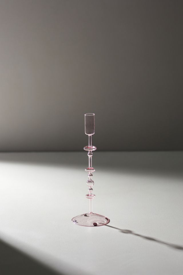 Glass Taper Candlestick, Pink Large #1
