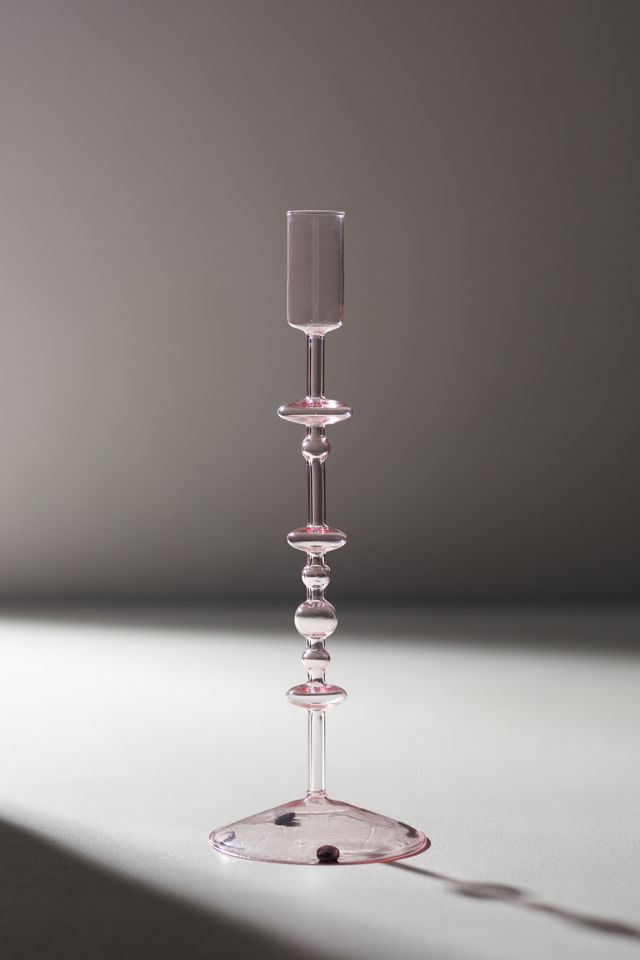 Glass Taper Candlestick, Pink Large #2