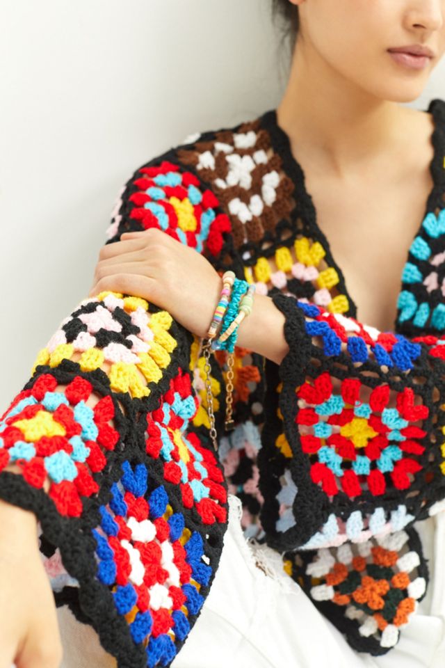 Colorblocked Square Crochet Cardigan #1