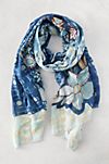 Embroidered Cotton Scarf, Navy Sky
