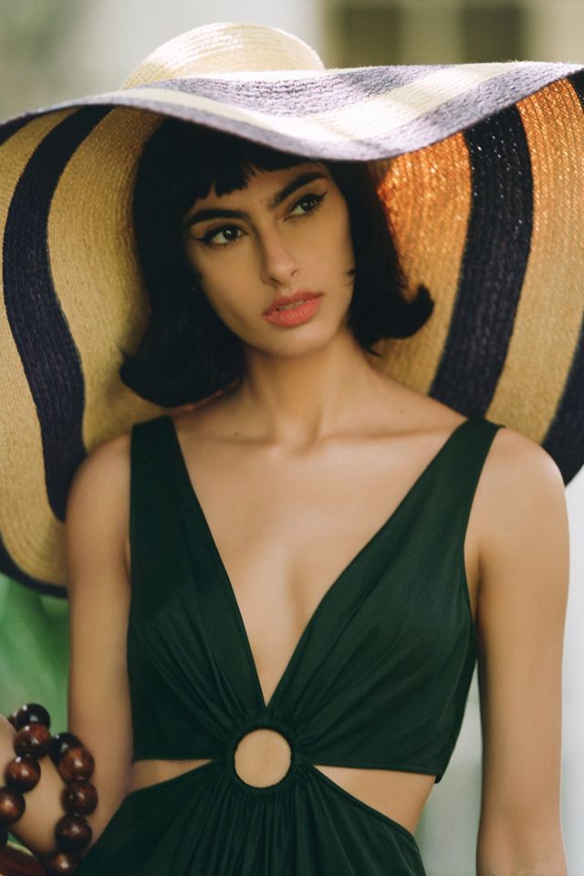 Anthropologie Sand Striped Sun Hat - tan neutral Vented Crown Sun Hat with Faux Suede Trim | AnthroHome main image 3