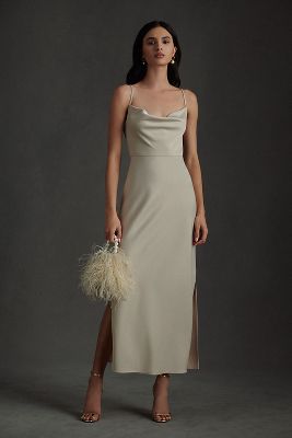 BHLDN Cali Satin Cowl-Neck Midi Slip Dress | Anthropologie