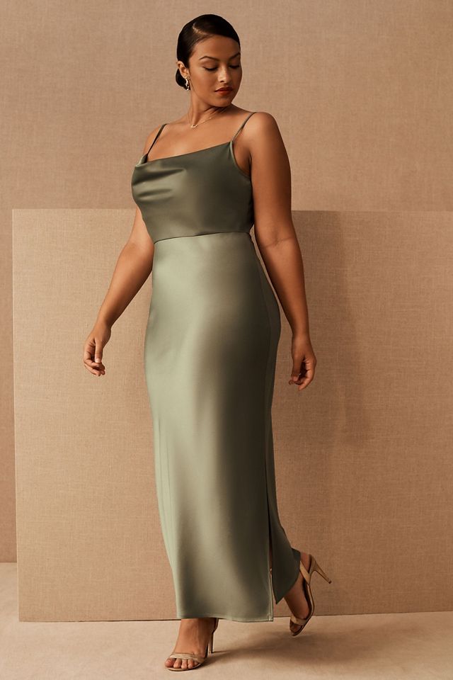 BHLDN Cali Satin Cowl-Neck Midi Slip Dress