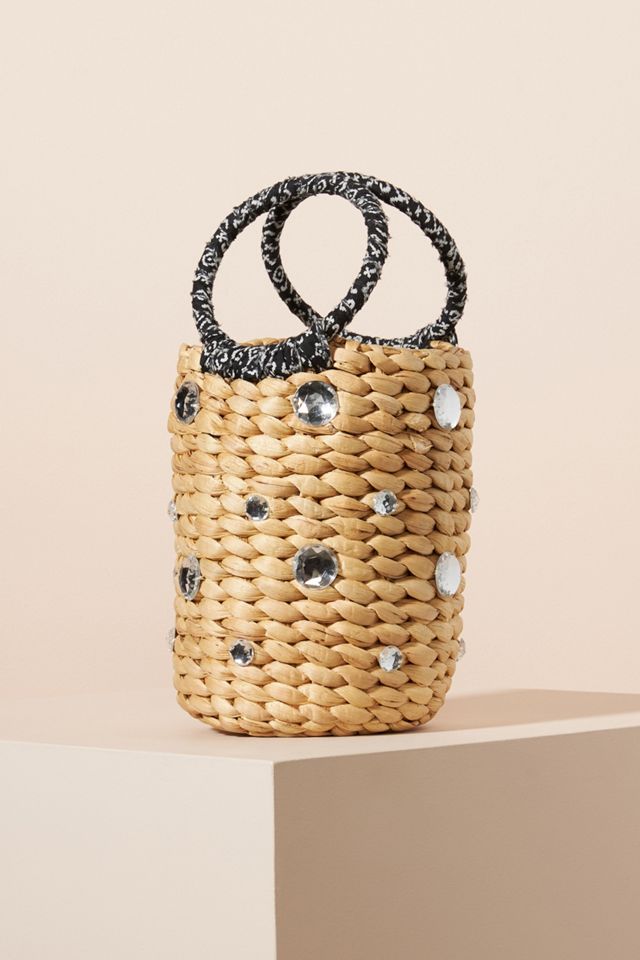 Embelllished Raffia Ring Handle Bucket Bag Anthropologie