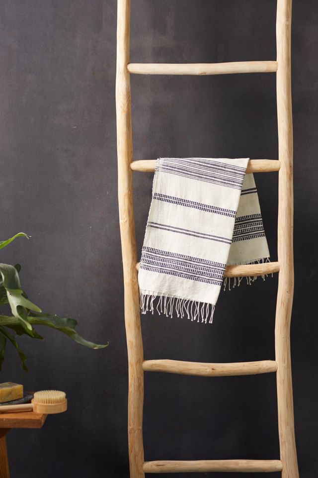 Fringed Cotton Hand Towel, Thin Blue Stripe Terrain