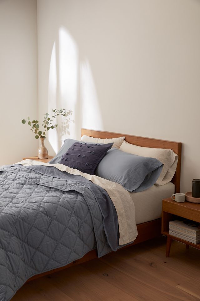 King-Sized Steel Blue Organic Cotton Diamond-Stitched Comforter