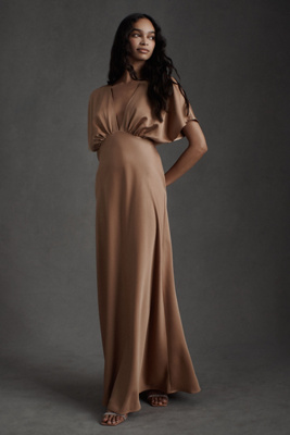 Bhldn Leila Satin Charmeuse Dress In Beige