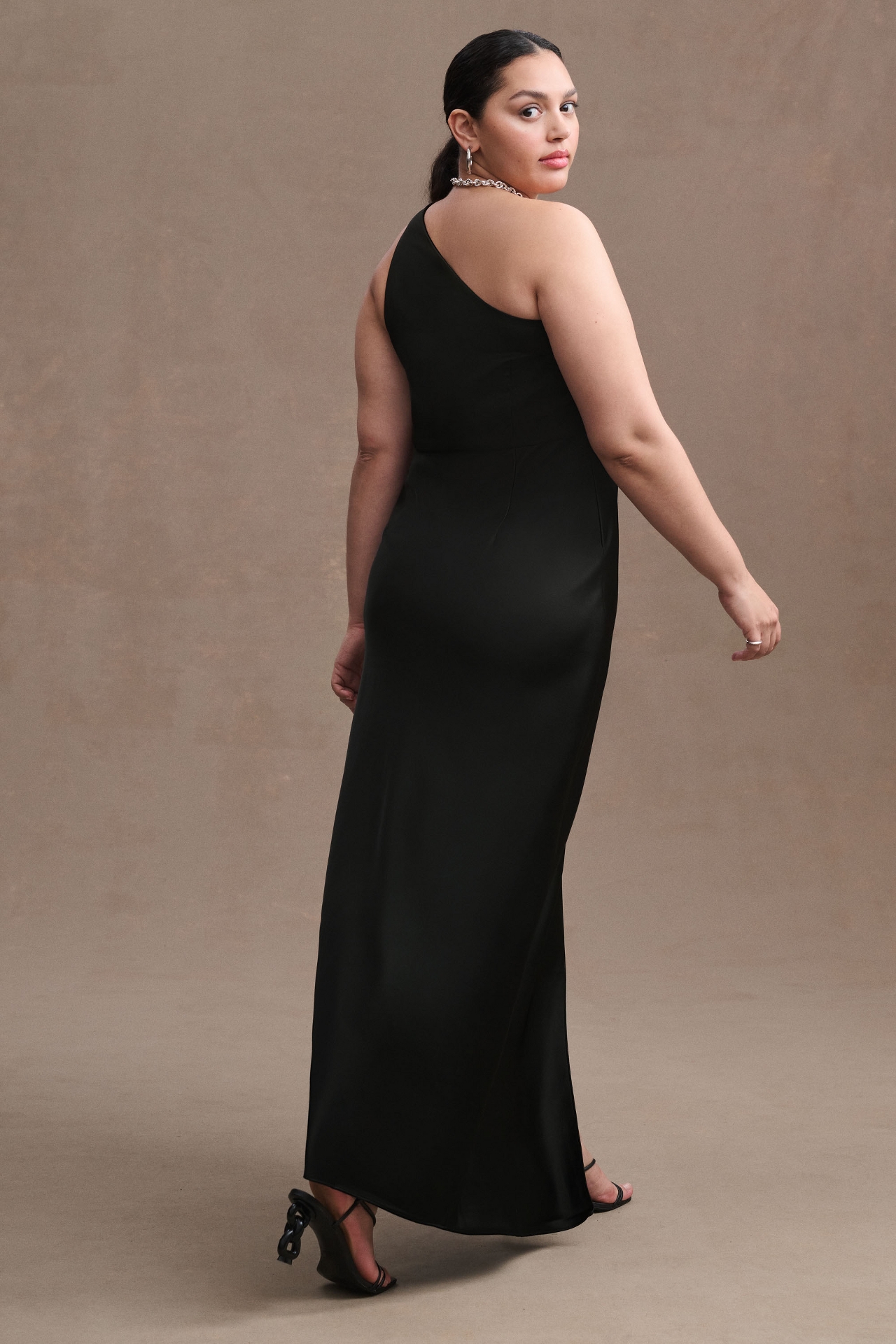 BHLDN Dylan One-Shoulder Satin Side-Slit Gown