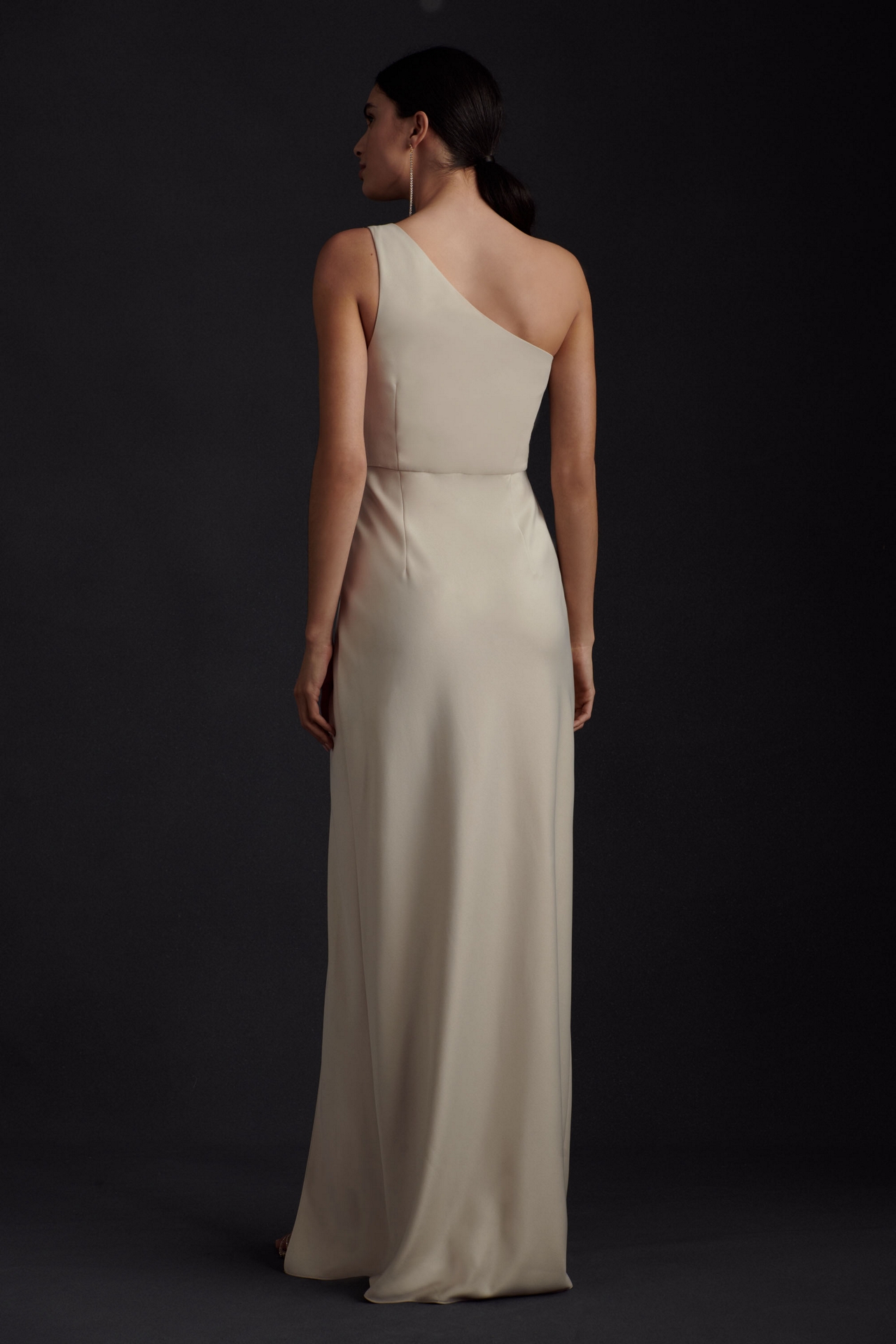 BHLDN Dylan One-Shoulder Satin Side-Slit Gown