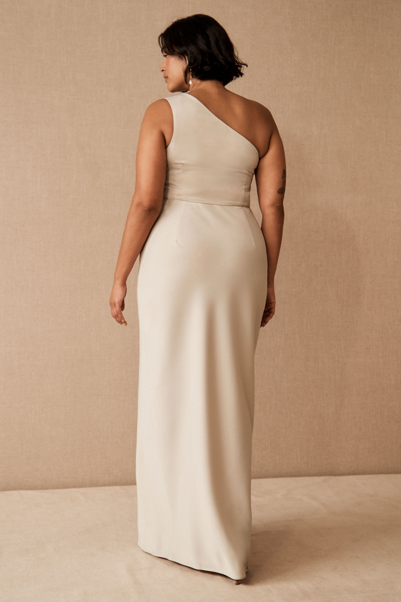 BHLDN Dylan One-Shoulder Satin Side-Slit Gown