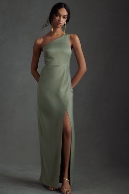 one shoulder satin dress