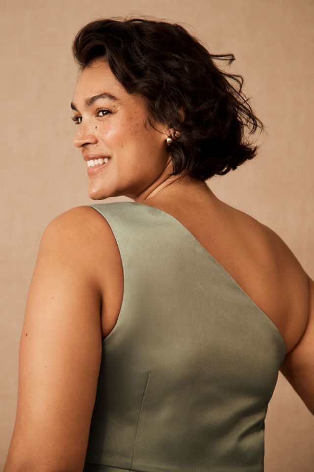 BHLDN Dylan One-Shoulder Satin Side-Slit Gown #4