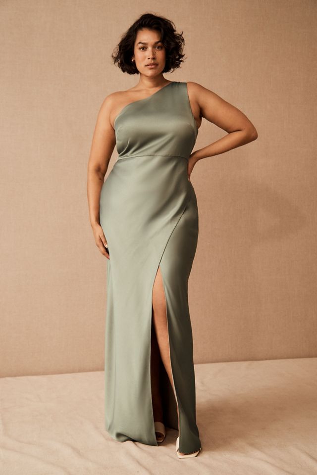 BHLDN Dylan One-Shoulder Satin Side-Slit Gown #6