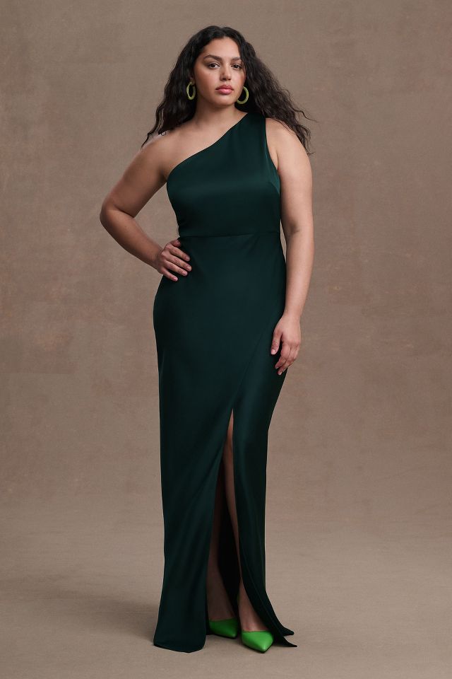 BHLDN Dylan One-Shoulder Satin Side-Slit Gown