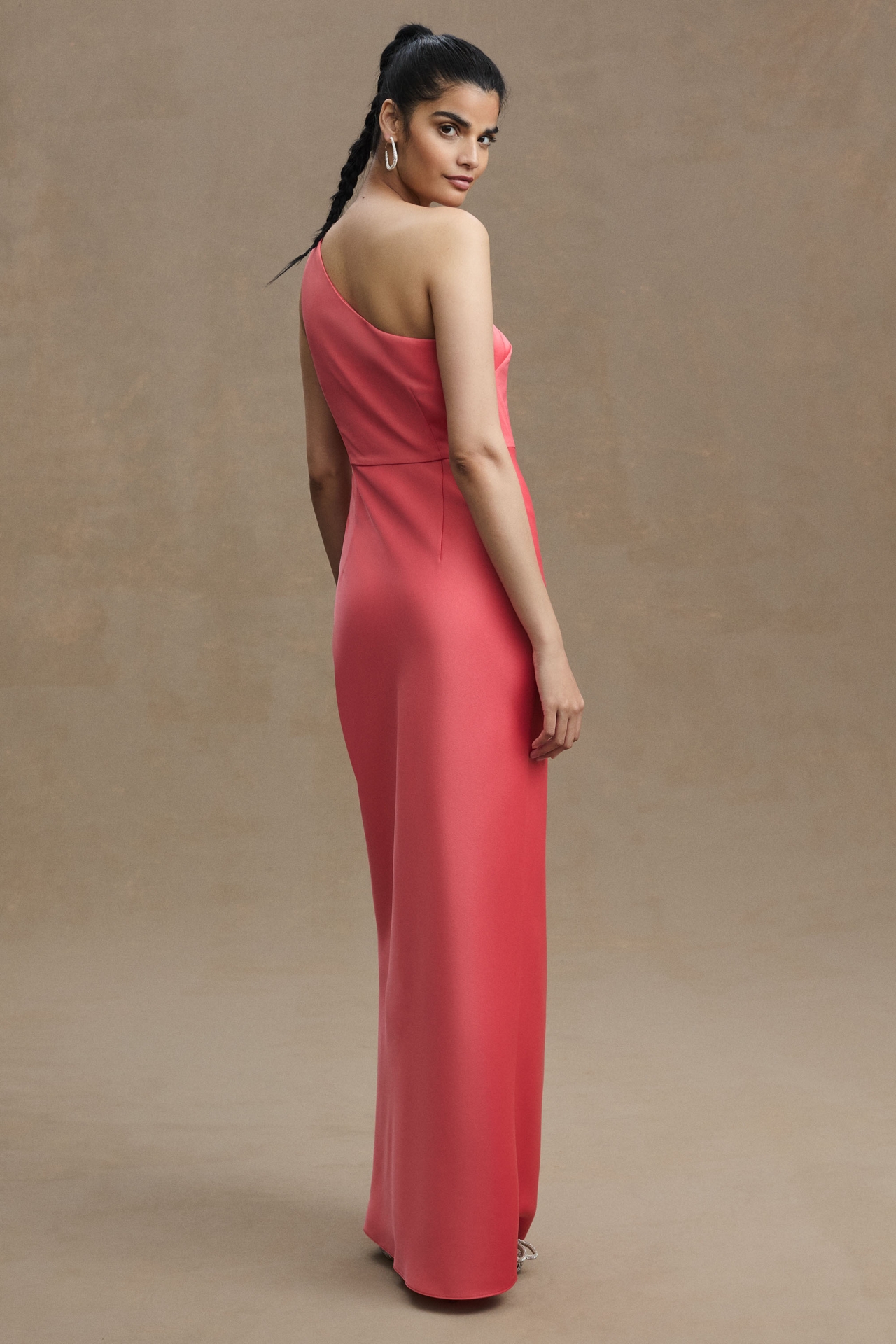 BHLDN Dylan One-Shoulder Satin Side-Slit Gown