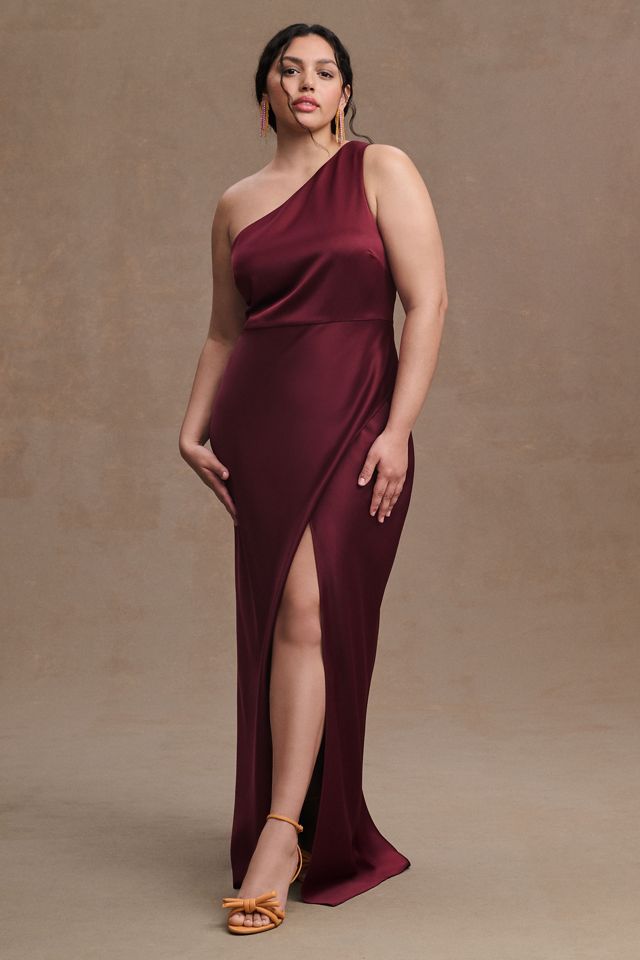 BHLDN Dylan One-Shoulder Satin Side-Slit Gown #4