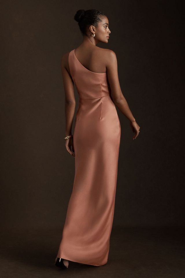 BHLDN Dylan One-Shoulder Satin Side-Slit Gown #3