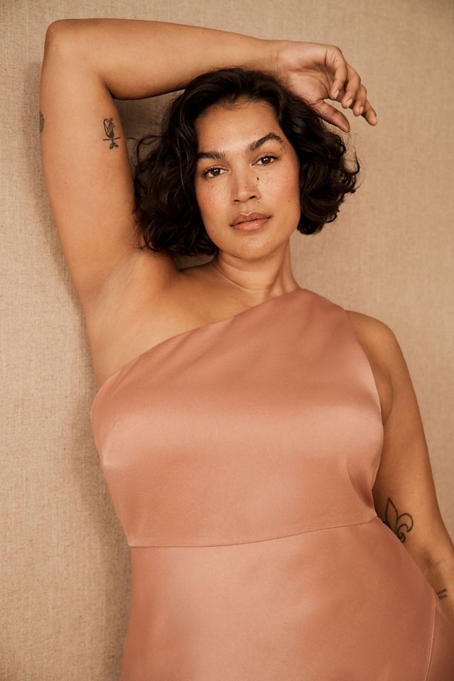 BHLDN Dylan One-Shoulder Satin Side-Slit Gown #4