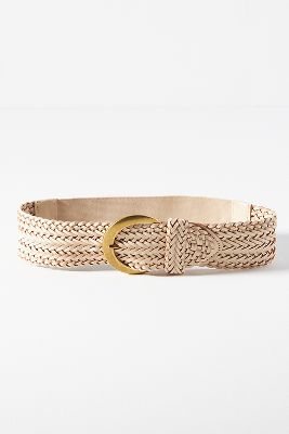 Anthropologie Woven Leather Stretch Belt In Beige
