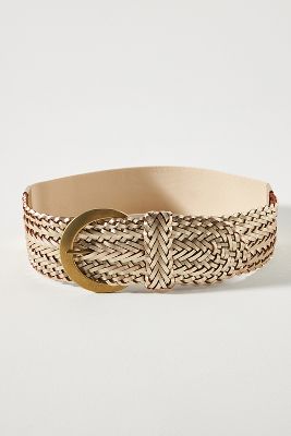 By Anthropologie Woven Leather Stretch Belt In Gold