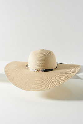 NWOT Anthropologie Bead-Trimmed Paper Sun Hat By Anthropologie Paper Sun Hat Black Gray Women main image 3