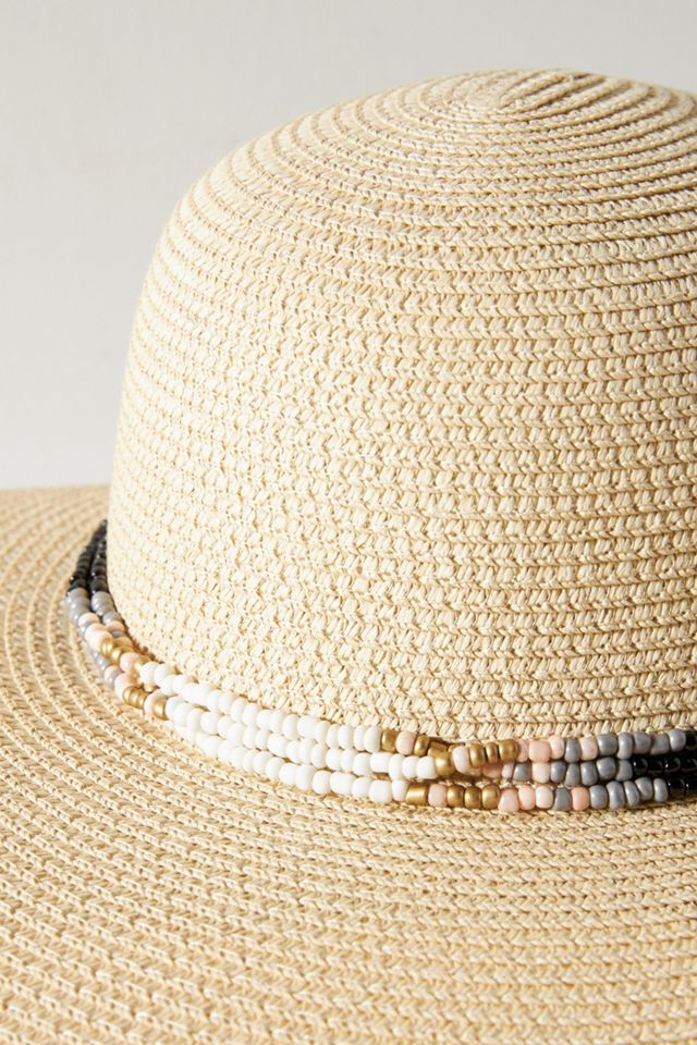 NWOT Anthropologie Bead-Trimmed Paper Sun Hat By Anthropologie Paper Sun Hat Black Gray Women main image 4