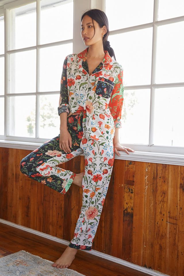Desmond & Dempsey Floral Contrast Pajama Set #1
