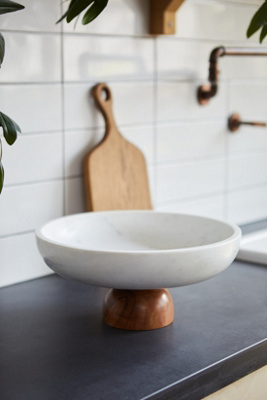 Marble + Wood Footed Serving Bowl
