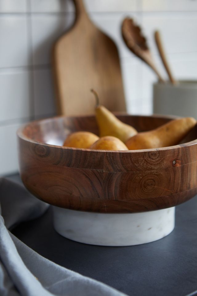 Wood + Marble Footed Serving Bowl #1