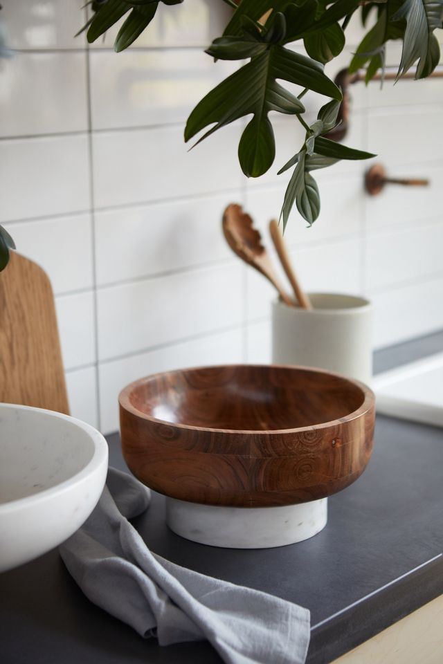 Wood + Marble Footed Serving Bowl #3