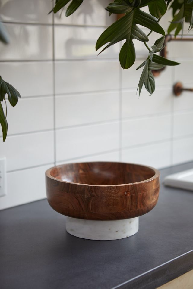 Wood + Marble Footed Serving Bowl #4
