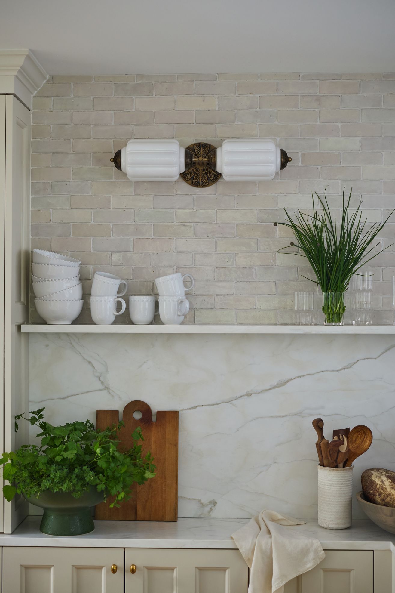 The Eloise Scallop Milk Glass Vanity Sconce Wall Light - White Glass / Brass, Standard, One Size